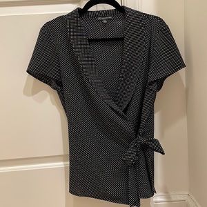 Adriana Papell Navy Polka Dot Wrapped Blouse